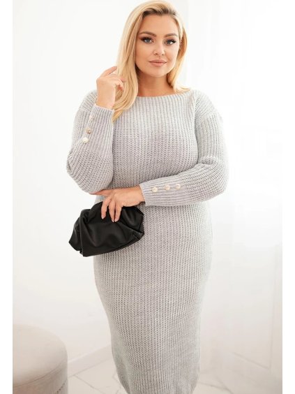 Sivé dámske Plus Size pletené šaty s mohérom (Veľkosť ONE SIZE)
