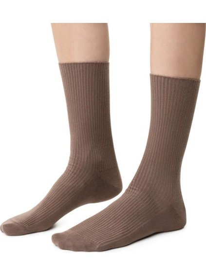 Hnedé dámske rebrované vysoké ponožky Art. 062
