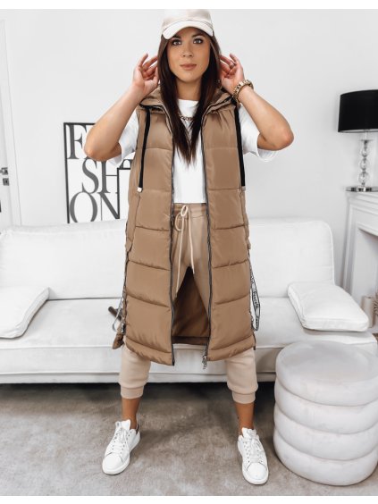 Hnedá dlhá prešívaná vesta SKYLER