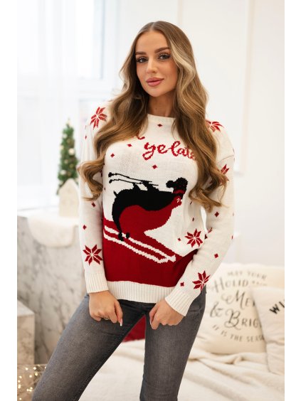 Smotanový dámsky sveter s vianočným motívom