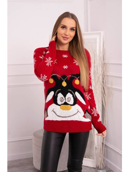 Červený dámsky vianočný sveter s motívom soba