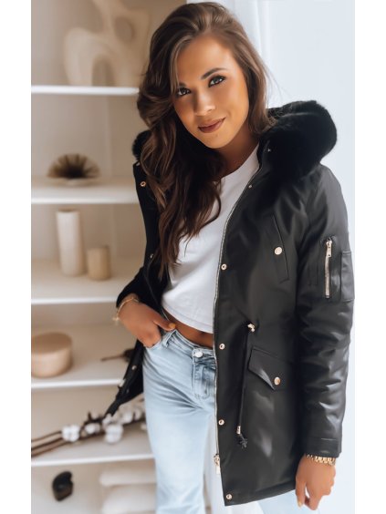 Čierna parka s kožušinovou kapucňou ERISS