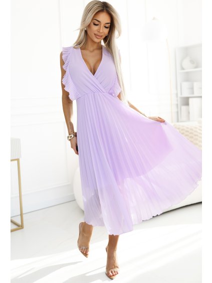(Veľ. M) Elegantné svetlofialové šaty BRENDA s plisovanou sukňou