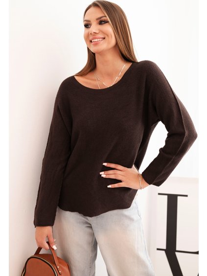Dámsky hnedý sveter z viskózy s kukatým výstrihom