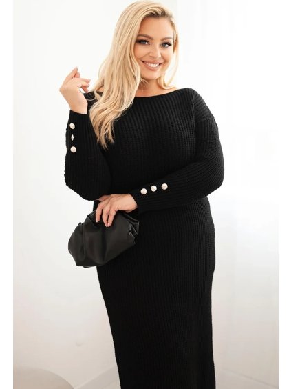 Čierne dámske Plus Size pletené šaty s mohérom
