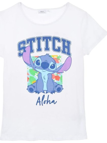 Biele detské bavlnené tričko s krátkym rukávom Stitch