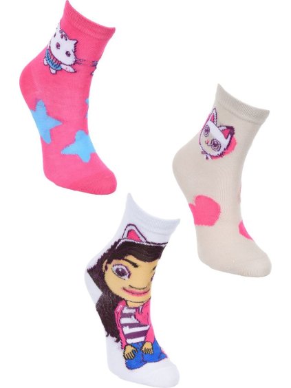 3 páry bavlnených dievčenských ponožiek Gabi Dollhouse - béžová/biela/ružová