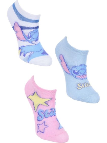 Set 3 párov dievčenských členkových ponožiek Lilo a Stitch - modrá/ružová/biela