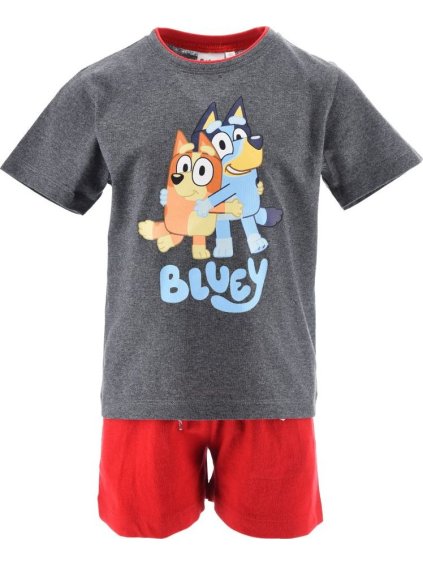 Červeno-sivé detské krátke pyžamo Bluey