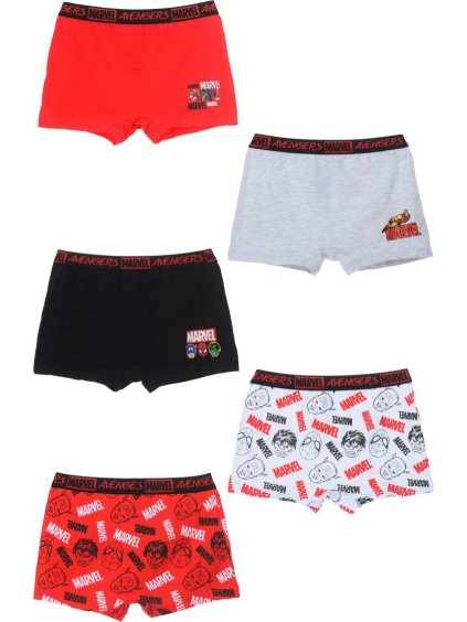 Súprava 5 chlapčenských boxeriek Avengers - červená/sivá/čierna