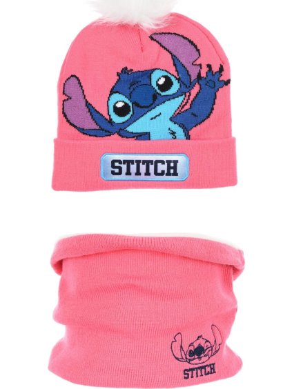 Ružový dievčenský set čiapky a nákrčníka Stitch