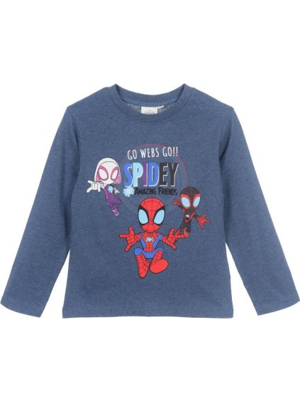 Tmavomodré chlapčenské tričko s dlhým rukávom Spidey a jeho úžasní priatelia