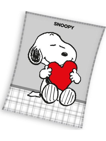 Sivá fleecová detská deka Snoopy