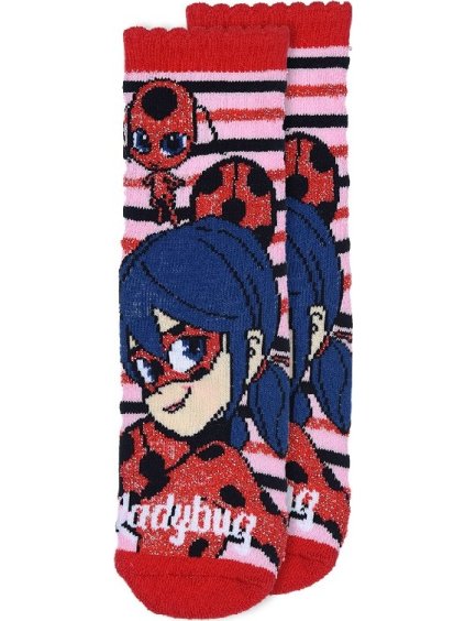 Červeno-ružové pruhované ponožky s potlačou Miraculous Ladybug