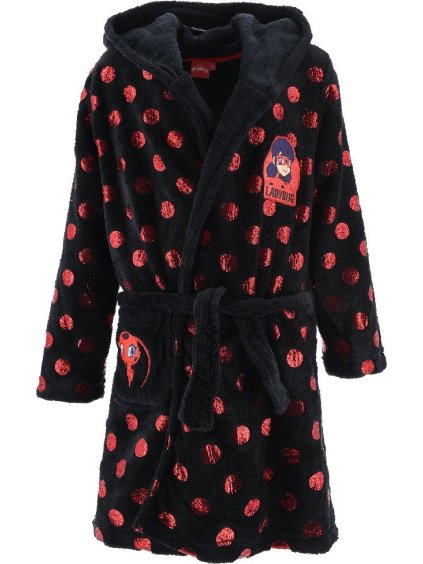 Čierny dievčenský župan s bodkami Ladybug and Cat Noir