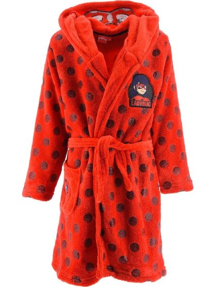 Červený dievčenský župan s bodkami Ladybug and Cat Noir