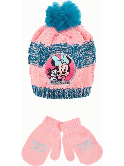 Minnie Mouse modro-ružová zimná sada čiapky a rukavíc