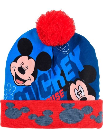 Disney warm Mickey Mouse modro-červená chlapčenská čiapka s brmbolcom