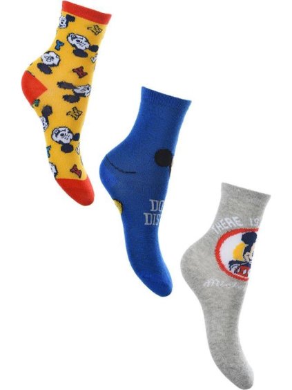 Trojbalenie ponožiek Mickey Mouse - žltá, modrá, sivá