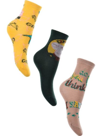 Žlto-modro-béžové trojbalenie ponožiek Peppa George