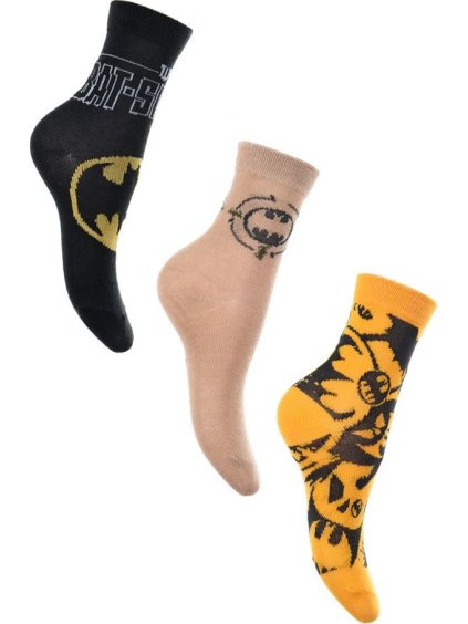 Čierno-béžovo-žlté trojbalenie chlapčenských ponožiek Marvel Batman