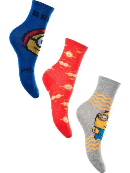 Trojbalenie ponožiek Minions - modrá/červená/sivá
