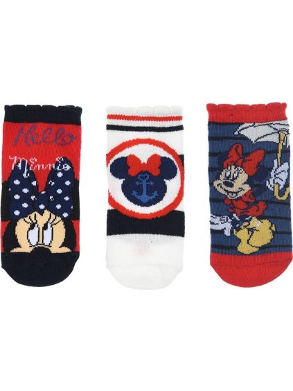 Trojbalenie ponožiek pre bábätká Minnie Mouse - červená/biela/modrá