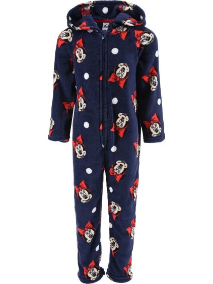 Minnie Mouse Modrý fleecový overal s potlačou