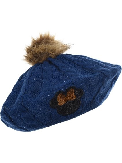 Tmavomodrý trblietavý baret Minnie s brmbolcom