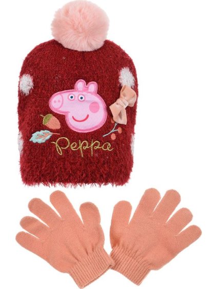 Peppa Pig Hebký set čiapky a rukavíc - vínová