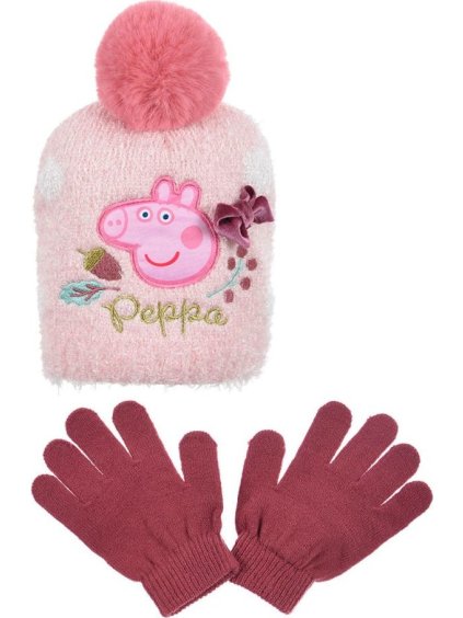 Peppa Pig Hebký set čiapky a rukavíc - svetloružová