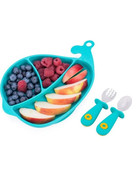 GiliGums Modrý set tanierika a príborov pre deti