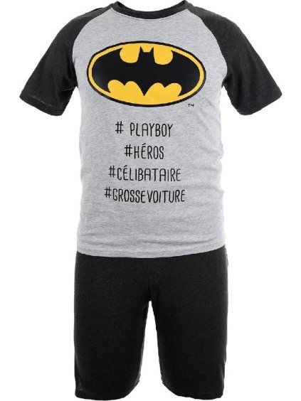 Šedo-čierne krátke pánske pyžamo Batman