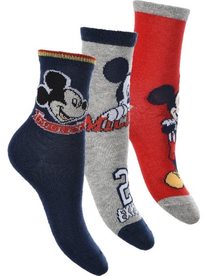 Trojbalenie chlapčenských ponožiek Disney Mickey - modrá/sivá/červená