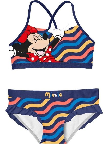 Modré dvojdielne plavky Minnie Mouse s volánikmi