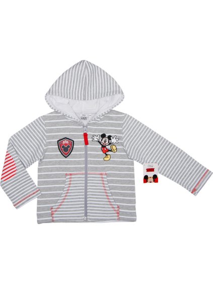 Sivá pruhovaná mikina Mickey Mouse s kapucňou