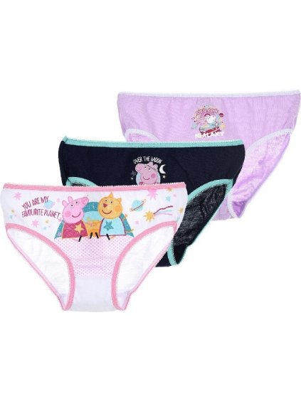 Trojbalenie nohavičiek Peppa Pig - biela/tmavo modrá/fialová