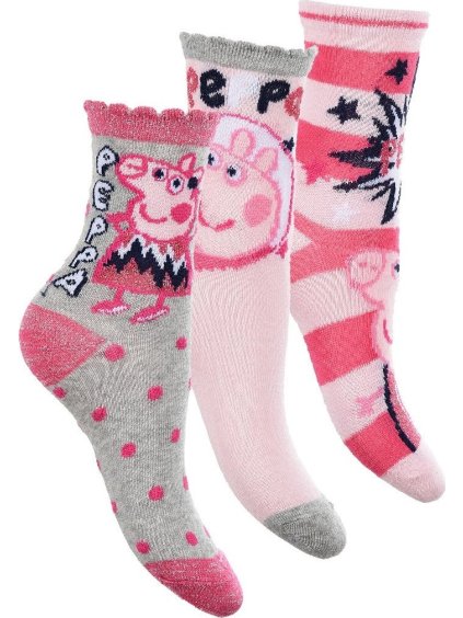Trojbalenie dievčenských ponožiek Peppa Pig - sivá/ružová/prúžky