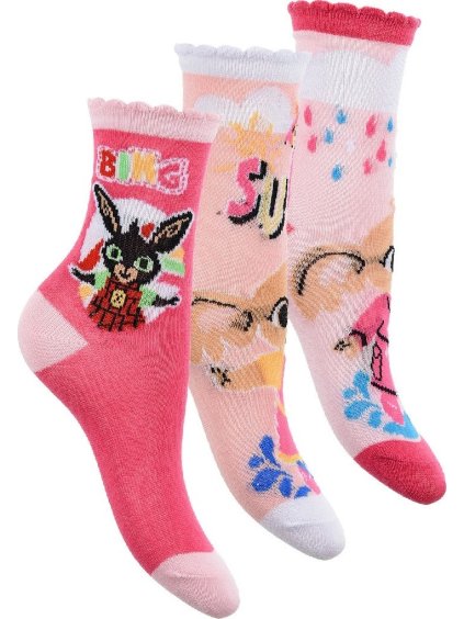Trojbalenie dievčenských ponožiek Bing - tmavo ružová/marhuľová/svetlo ružová