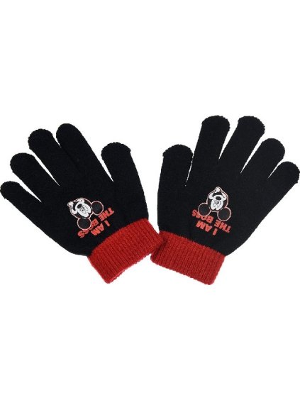 Čierne rukavice Mickey Mouse s červeným lemom