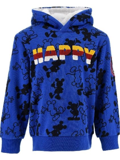 Modrá mikina Mickey Mouse s nápisom Happy