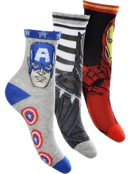 Trojbalenie ponožiek Avengers červená-sivá-modrá