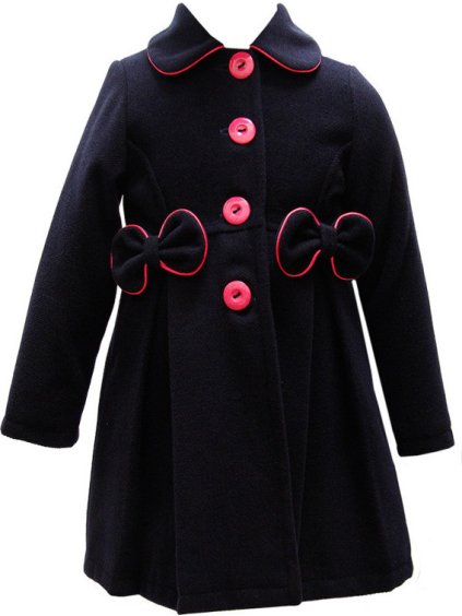 Nat & Tom Čierny elegantný dievčenský kabátik s mašľami