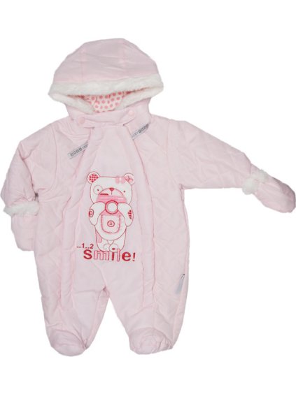 Nursery Time Svetloružová kombinéza s medvedíkom