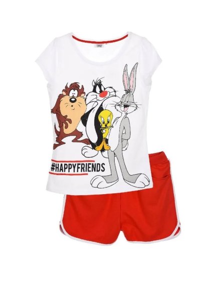 Bielo-červené letné pyžamo Looney Tunes