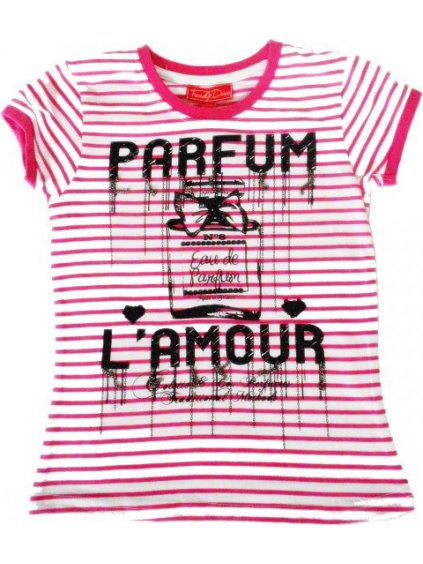 Ružové pruhované dievčenské tričko s potlačou