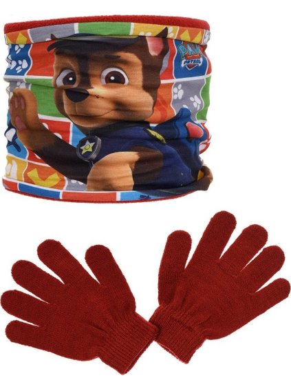Červená chlapčenská sada nákrčníku a rukavíc Paw Patrol