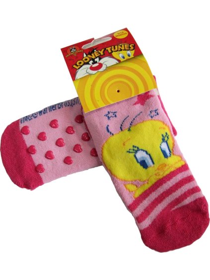 Tmavoružové dievčenské ponožky Tweety