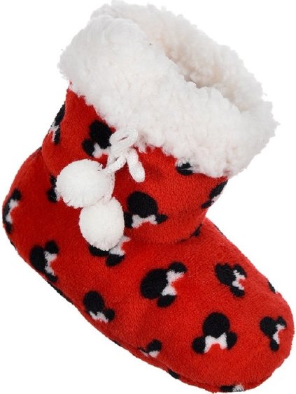 Minnie Mouse červené chlpaté papuče