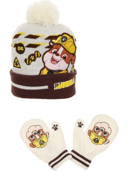 Bielo-hnedý set čiapky a rukavíc Labková patrola - pre chlapcov